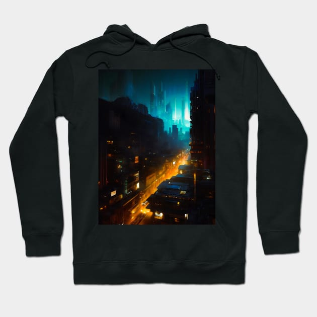 Cityscape Neon Lit At Night Hoodie by Taudalpoi